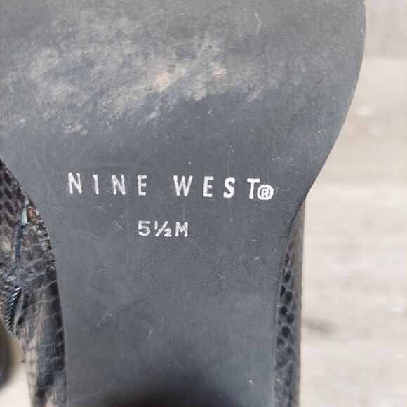 Nine West Snake Embossed Black Leather Ankle boots - Picture 7 of 9